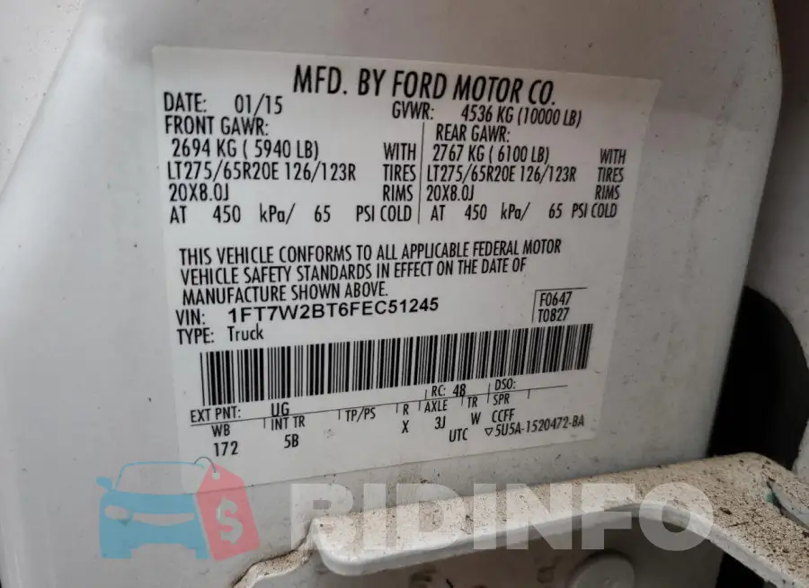1FT7W2BT6FEC51245 Photo# 12