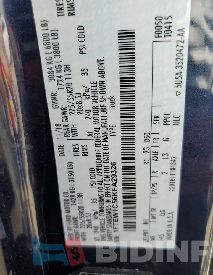 1FTEW1C56KFA29326 Photo# 12