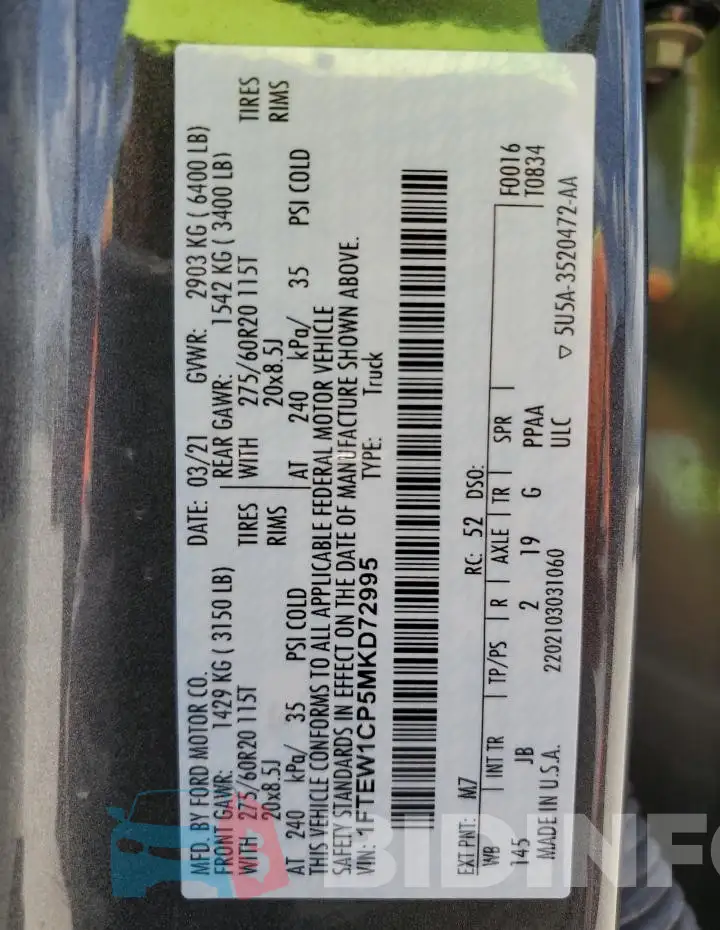 1FTEW1CP5MKD72995 Photo# 12