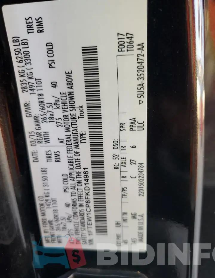 1FTEW1CP8FKD14981 Photo# 12