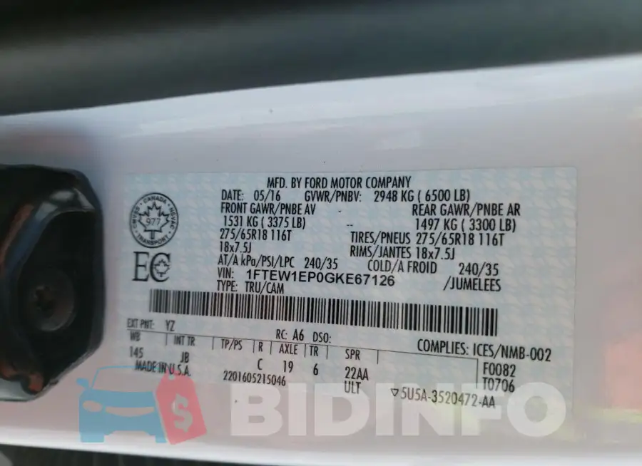 1FTEW1EP0GKE67126 Photo# 12