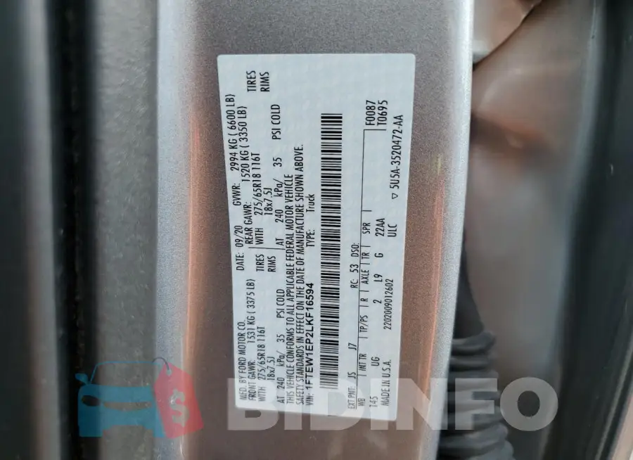 1FTEW1EP2LKF16594 Photo# 12