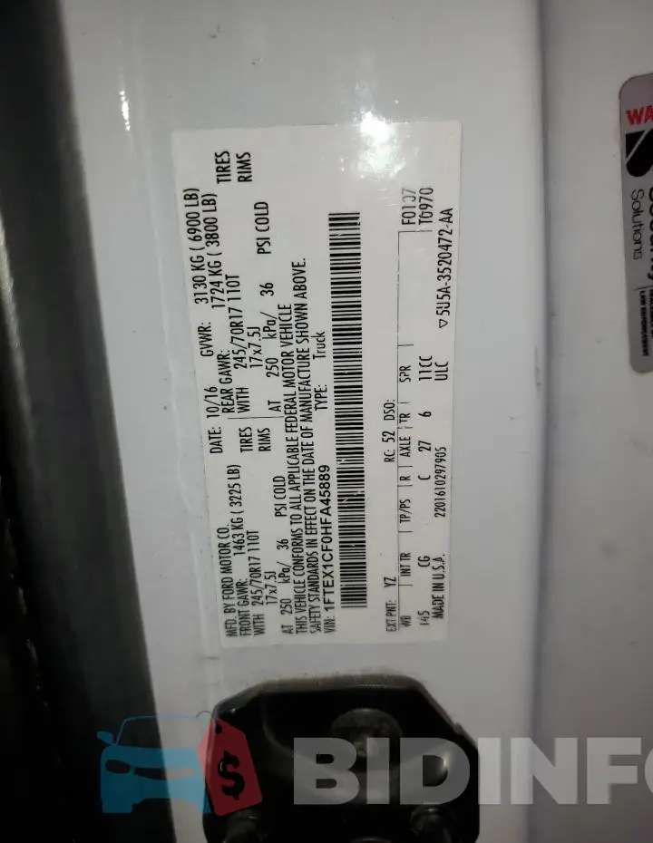 1FTEX1CF0HFA45889 Photo# 12