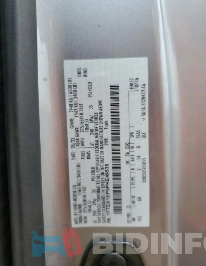 1FTEX1EP5PKE49539 Photo# 12