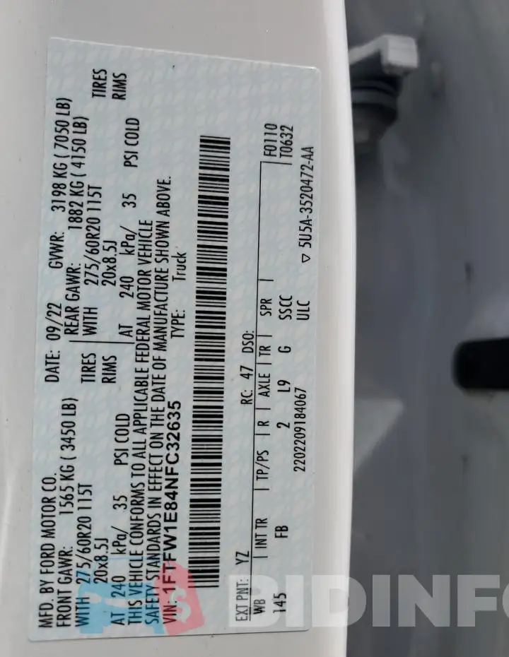 1FTFW1E84NFC32635 Photo# 12