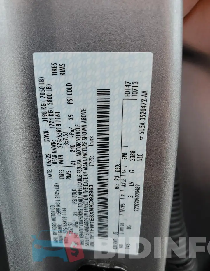 1FTFW1E8XNKD92963 Photo# 12