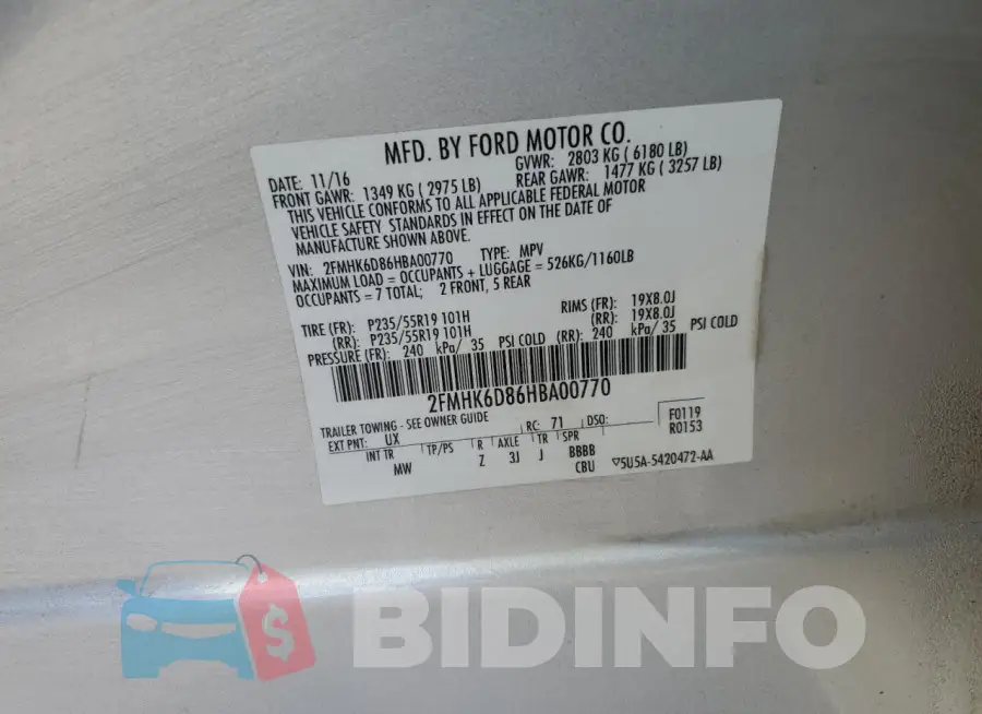 2FMHK6D86HBA00770 Photo# 13