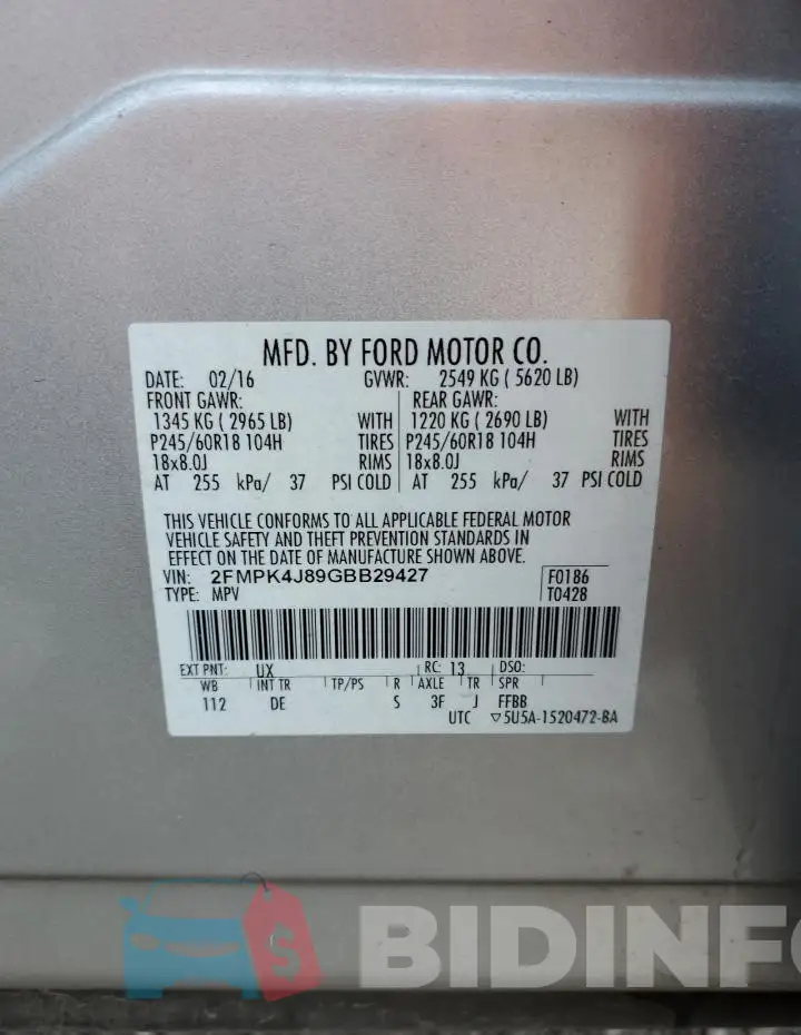 2FMPK4J89GBB29427 Photo# 13