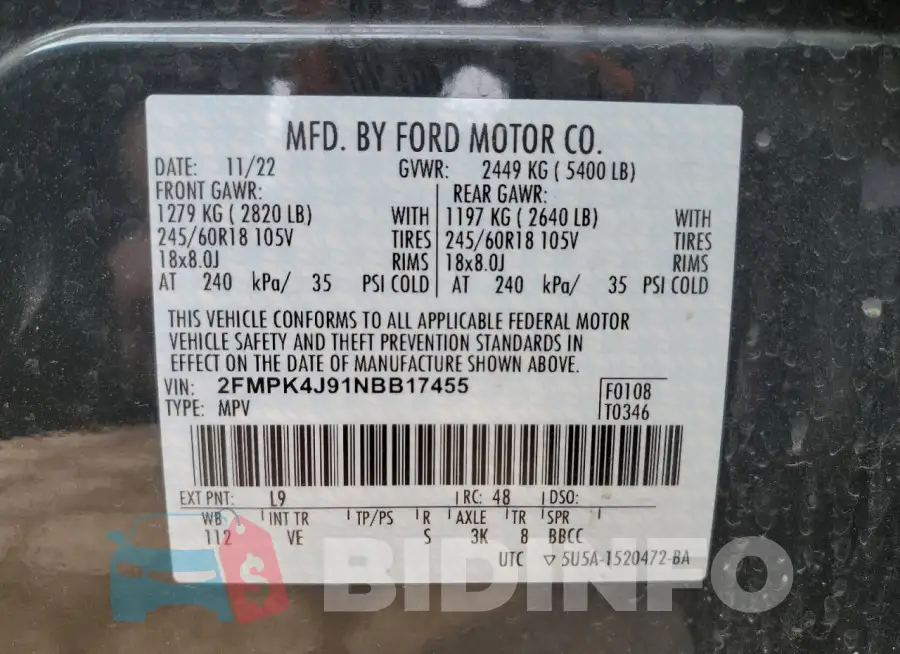 2FMPK4J91NBB17455 Photo# 13