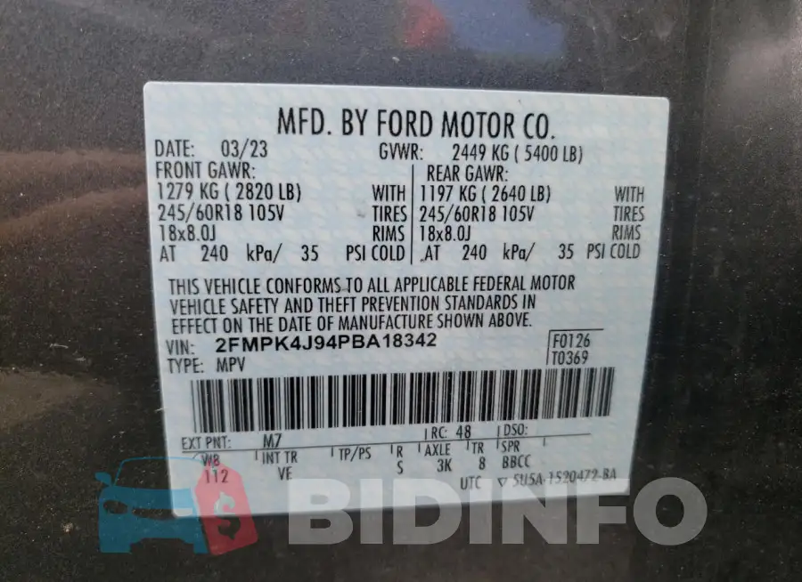 2FMPK4J94PBA18342 Photo# 13