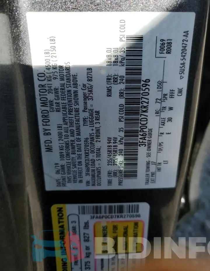 3FA6P0CD7KR270596 Photo# 12