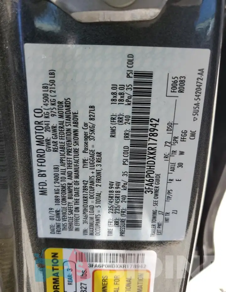 3FA6P0HDXKR178942 Photo# 13