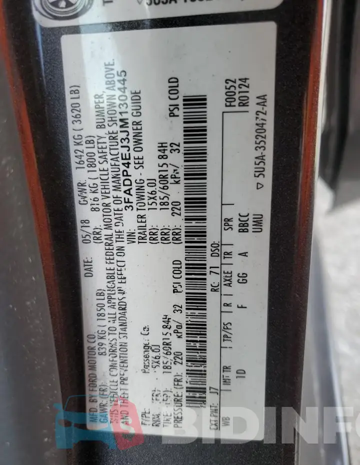 3FADP4EJ3JM130445 Photo# 13