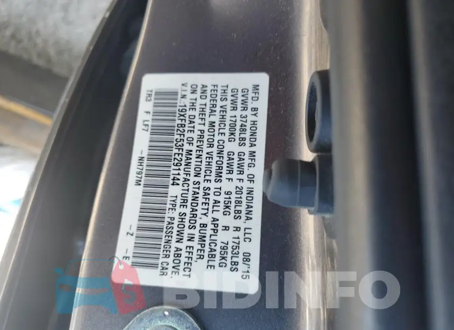 19XFB2F53FE291144 Photo# 12