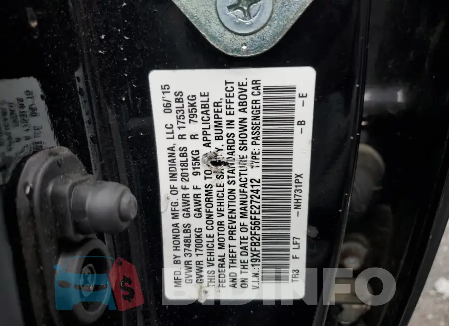 19XFB2F56FE272412 Photo# 12