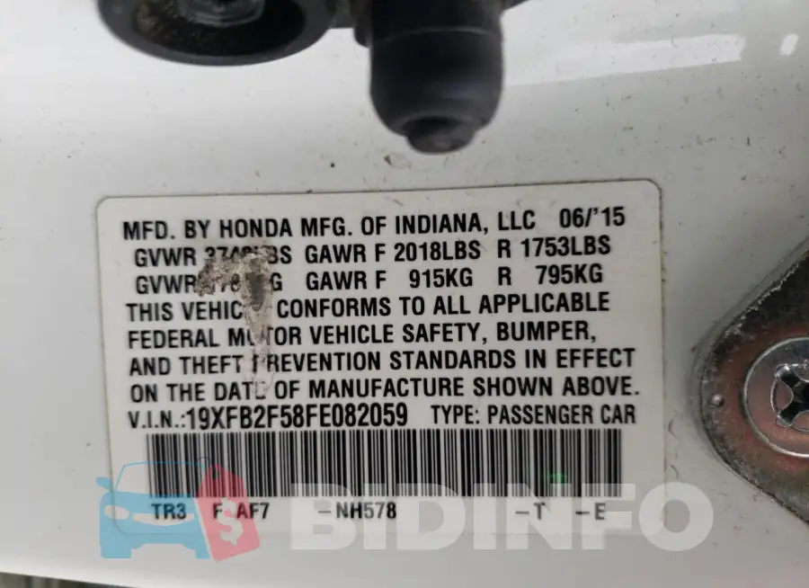 19XFB2F58FE082059 Photo# 12