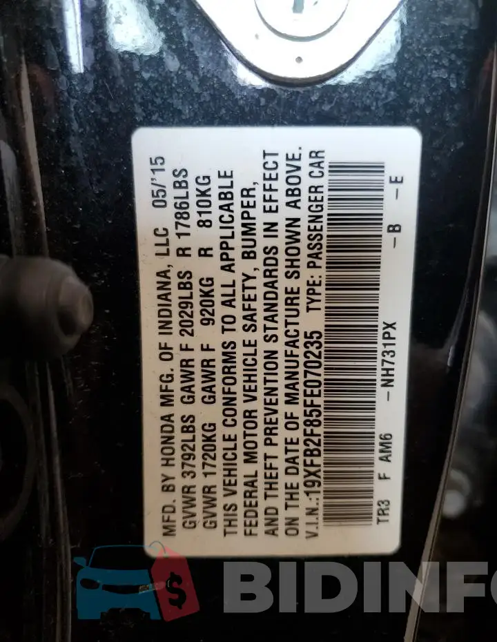 19XFB2F85FE070235 Photo# 12