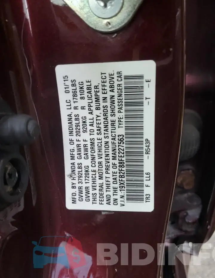 19XFB2F88FE227563 Photo# 12