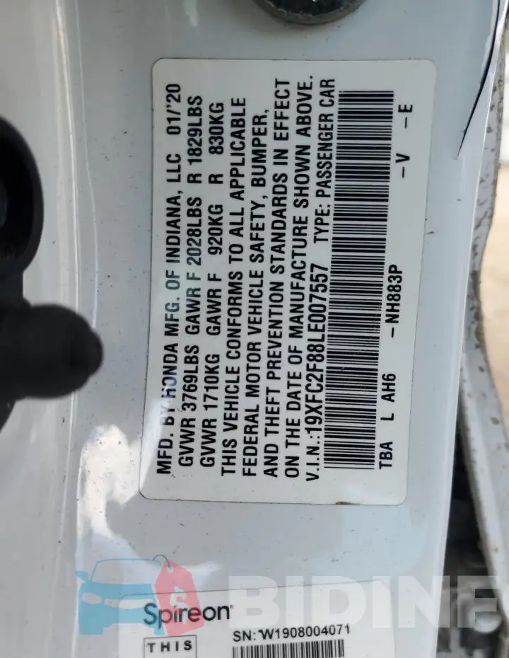 19XFC2F88LE007557 Photo# 13