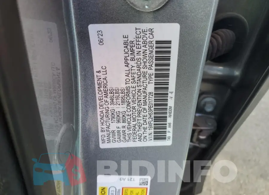 19XFL2H53PE017728 Photo# 12