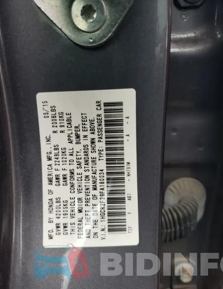 1HGCR2F39FA180034 Photo# 13