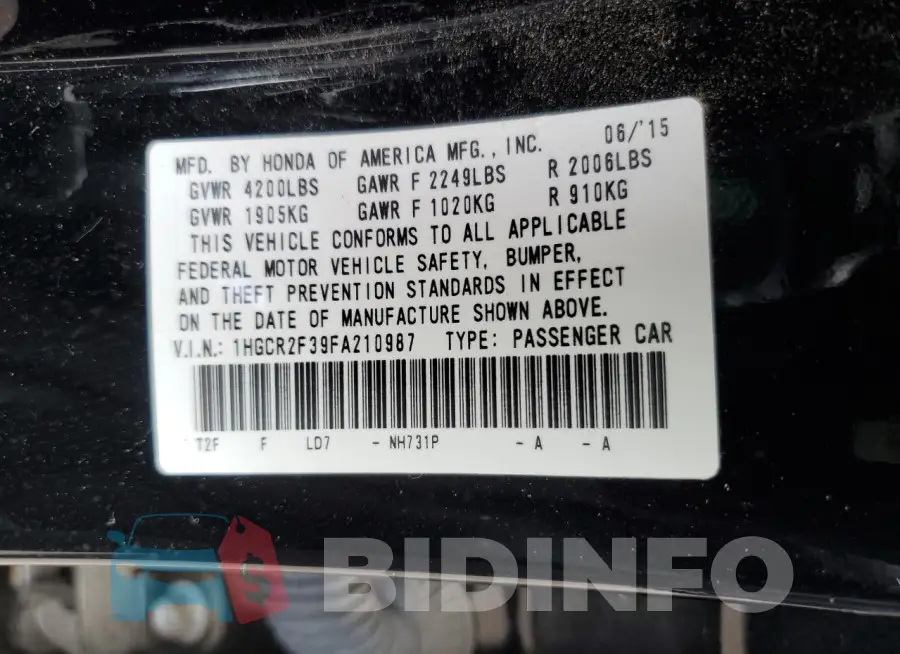 1HGCR2F39FA210987 Photo# 12