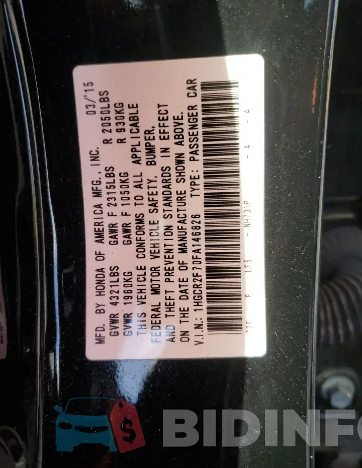 1HGCR2F70FA146826 Photo# 12