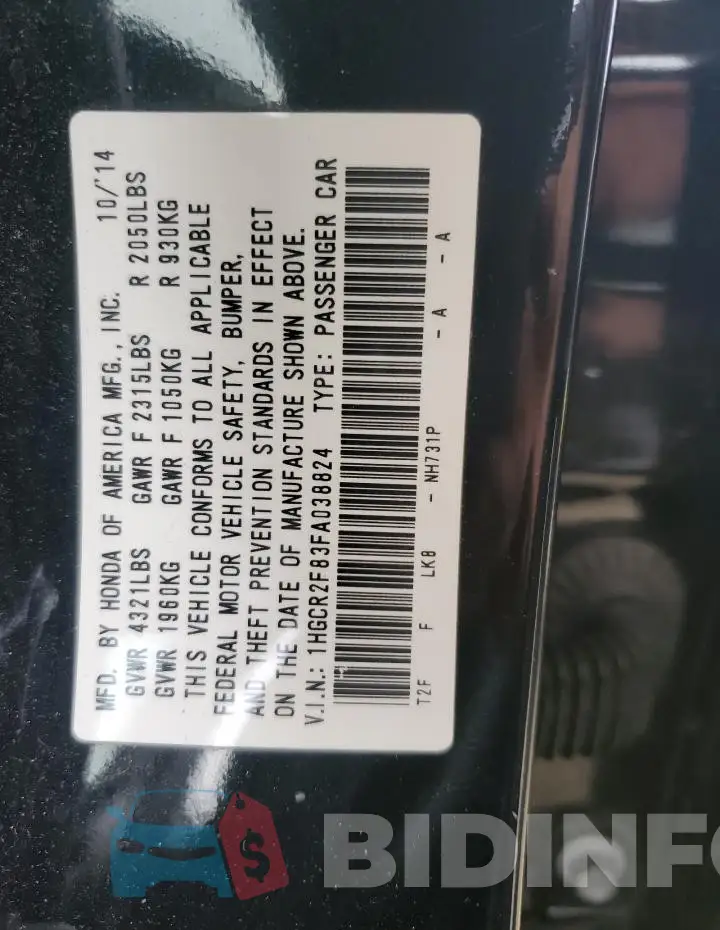 1HGCR2F83FA038824 Photo# 13