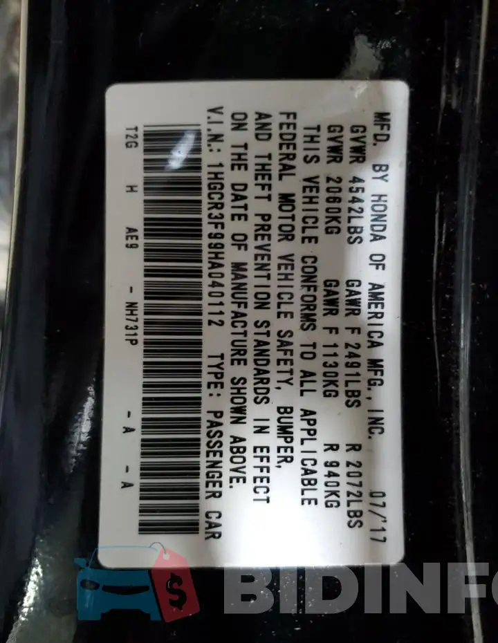 1HGCR3F99HA040112 Photo# 13