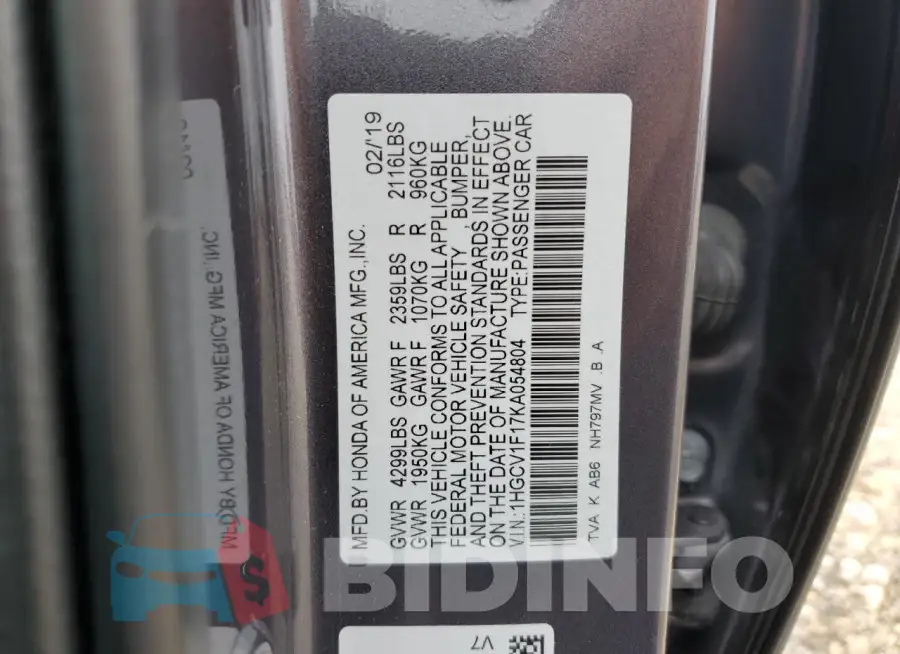 1HGCV1F17KA054804 Photo# 12