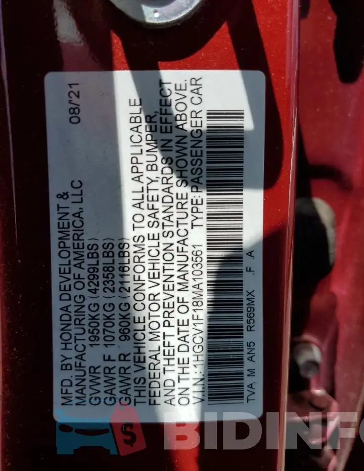 1HGCV1F18MA103561 Photo# 12