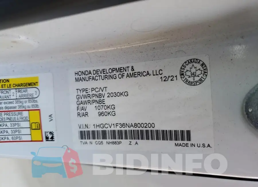 1HGCV1F36NA800200 Photo# 12