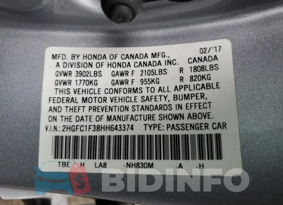 2HGFC1F38HH643374 Photo# 12