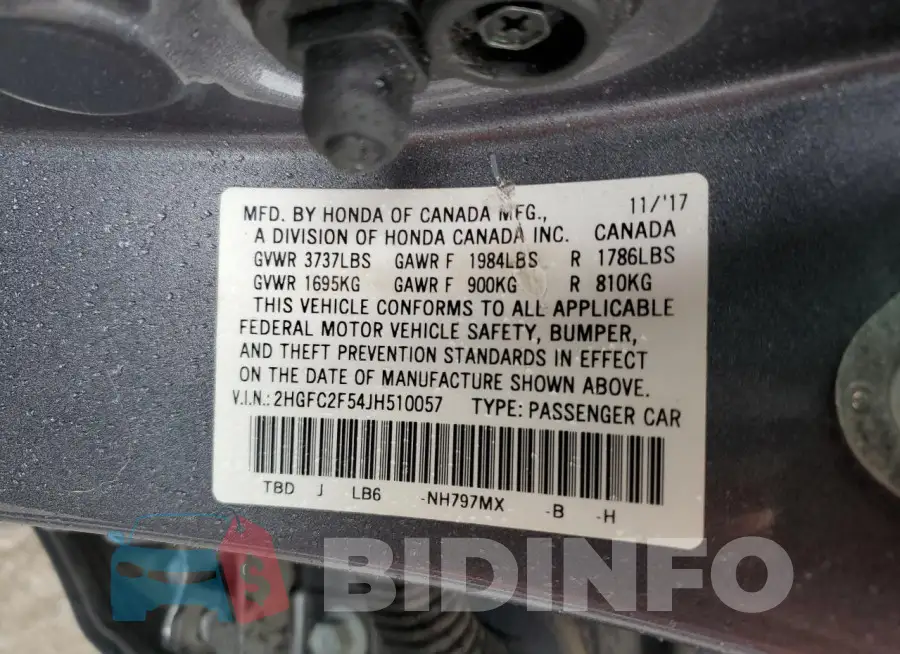 2HGFC2F54JH510057 Photo# 13
