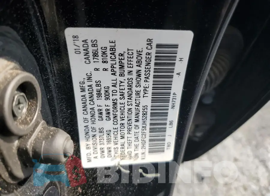2HGFC2F5XJH528255 Photo# 12