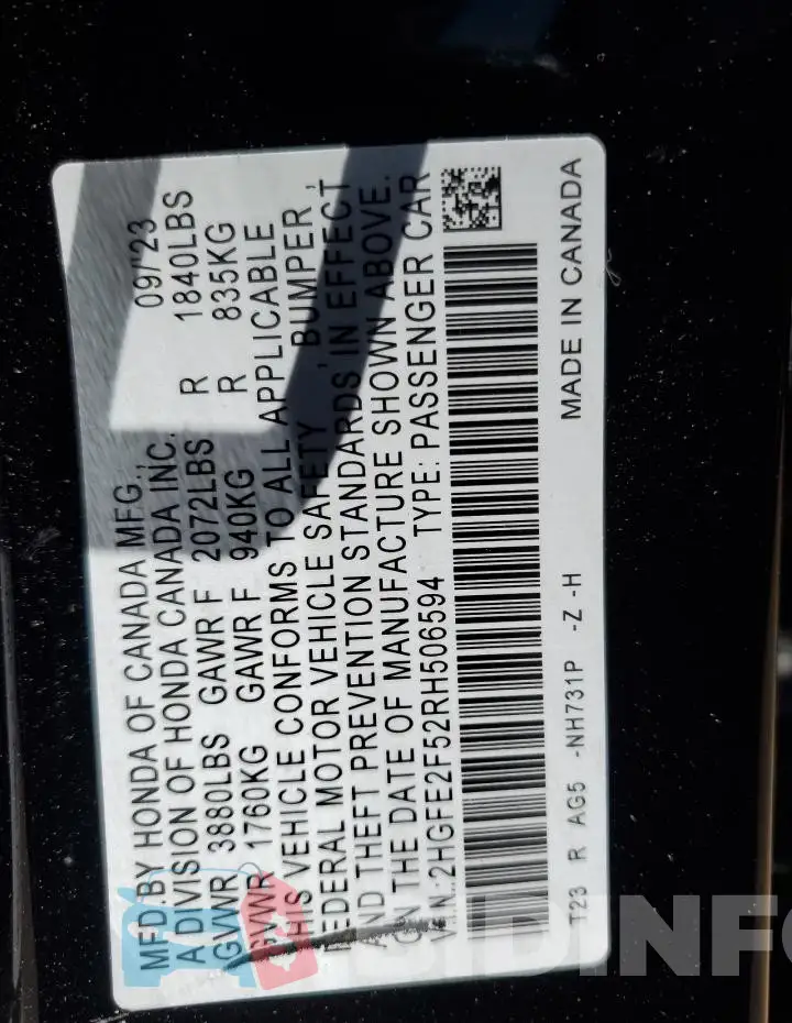 2HGFE2F52RH506594 Photo# 12