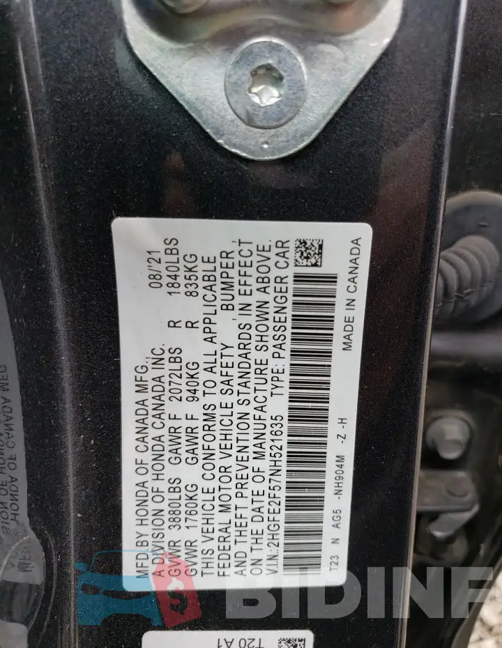 2HGFE2F57NH521635 Photo# 12
