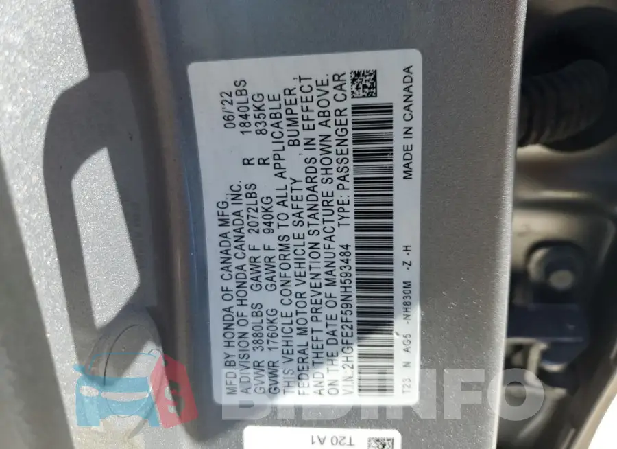 2HGFE2F59NH593484 Photo# 12