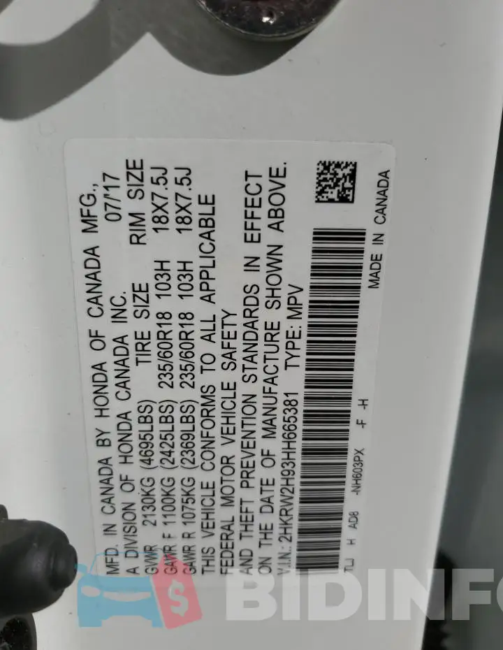 2HKRW2H93HH665381 Photo# 14