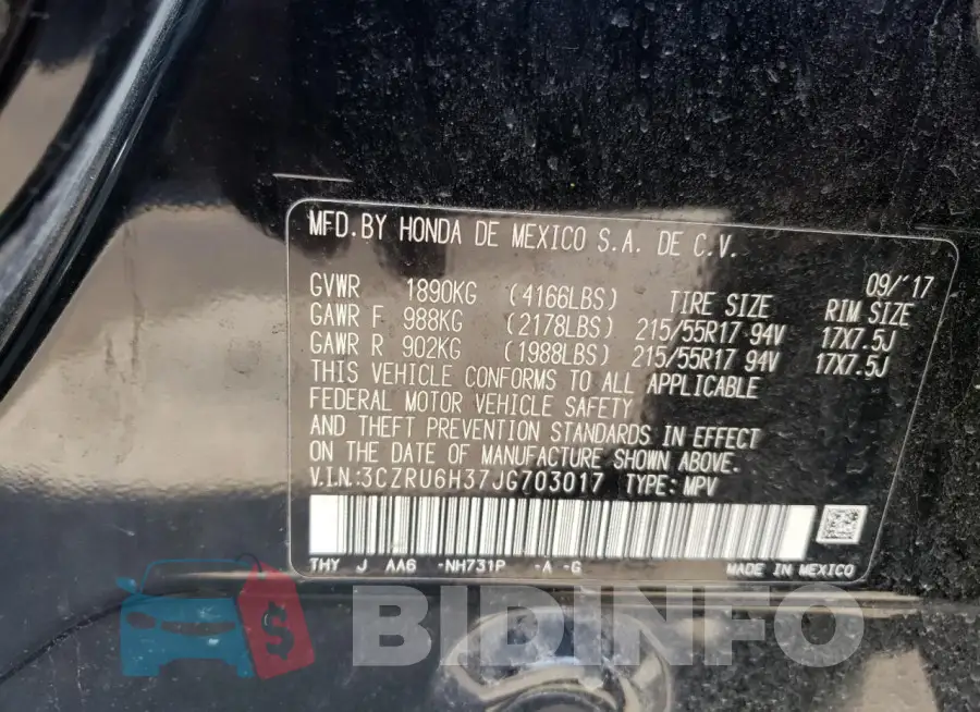 3CZRU6H37JG703017 Photo# 12