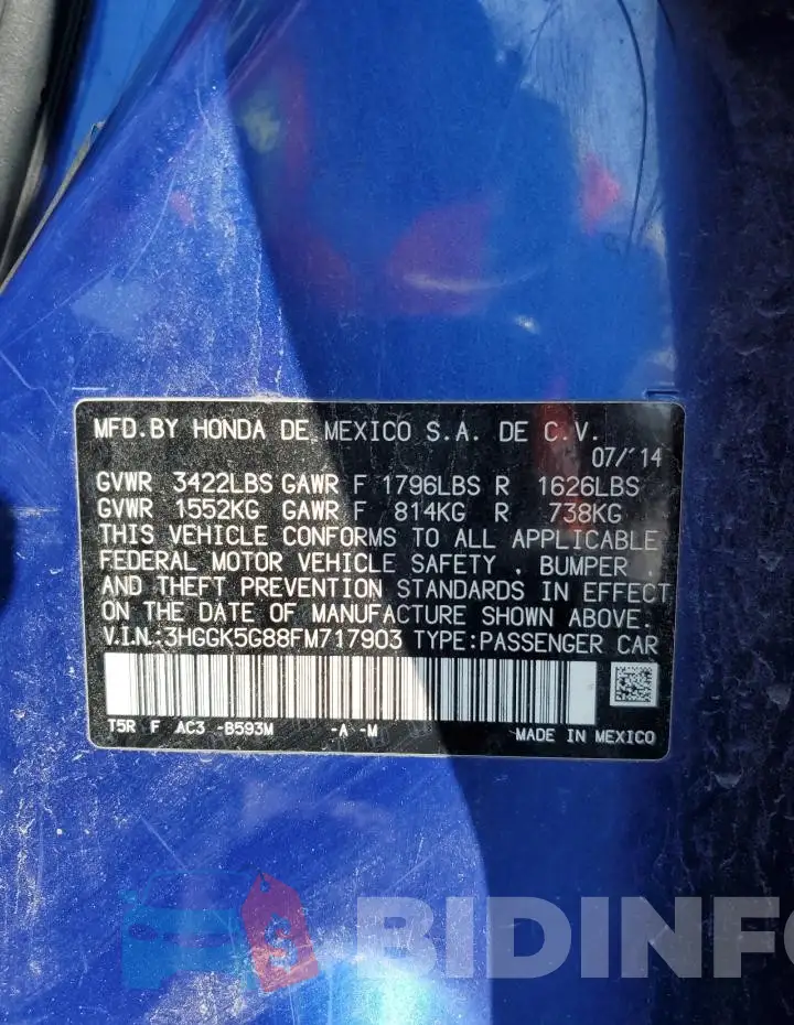 3HGGK5G88FM717903 Photo# 13