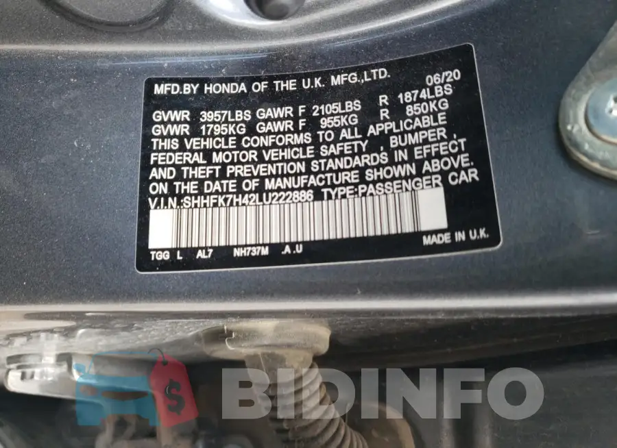 SHHFK7H42LU222886 Photo# 12