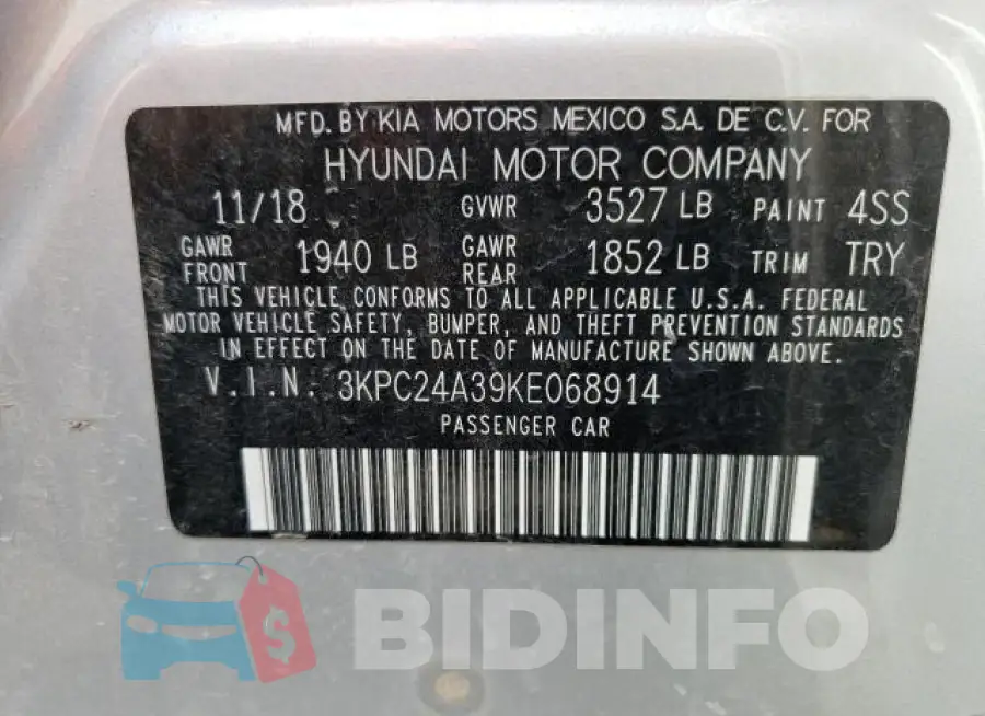 3KPC24A39KE068914 Photo# 12
