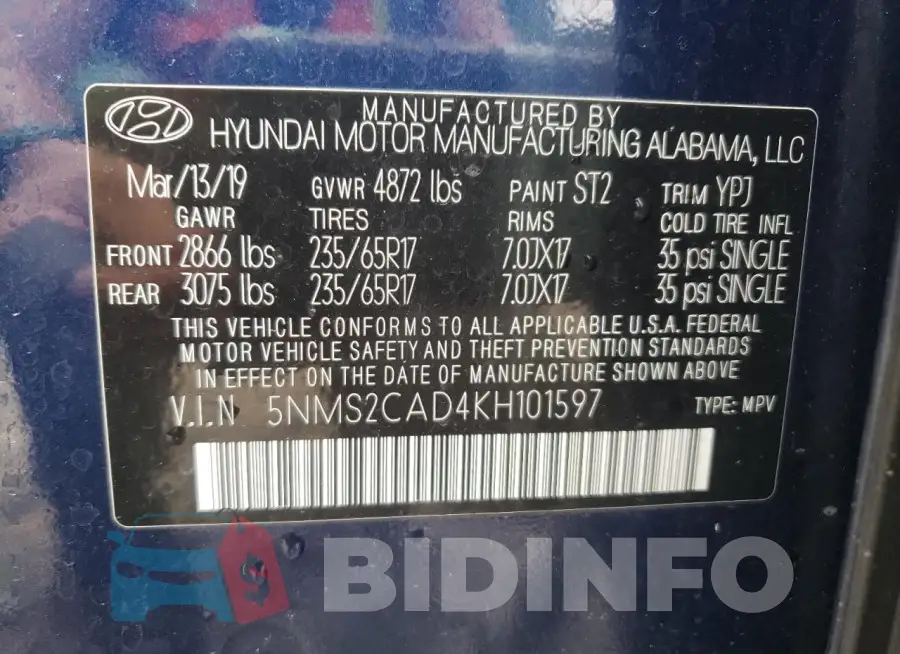 5NMS2CAD4KH101597 Photo# 14