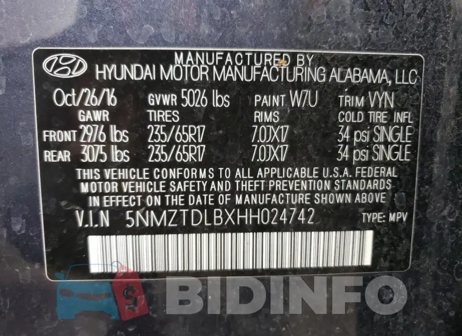 5NMZTDLBXHH024742 Photo# 13