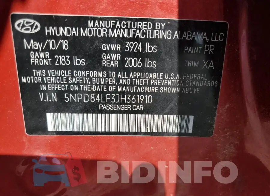 5NPD84LF3JH361910 Photo# 12