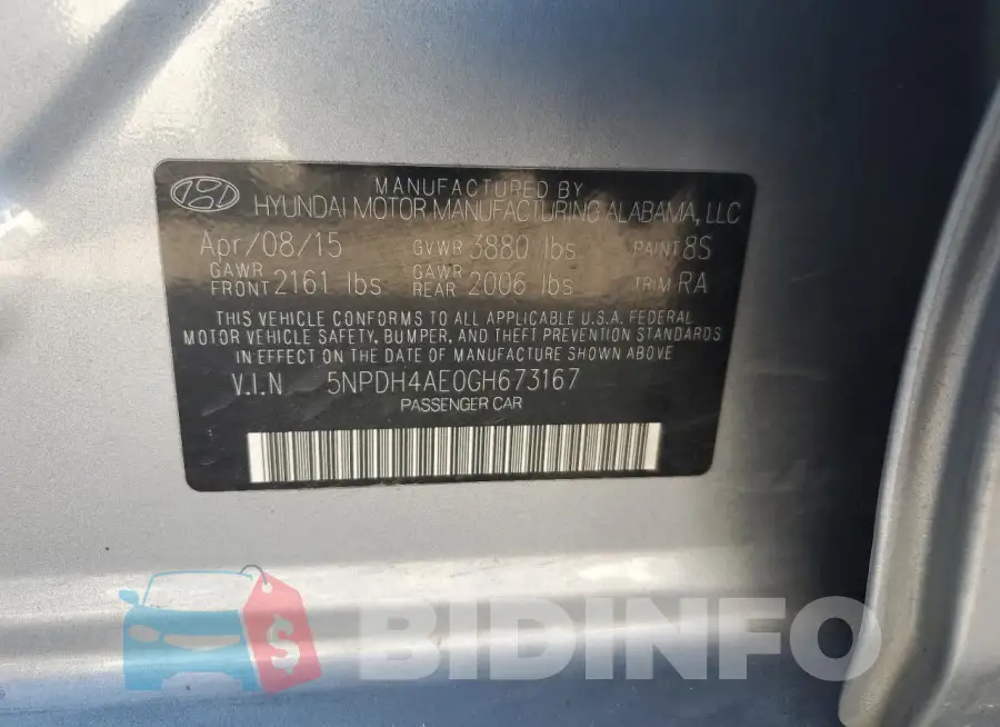 5NPDH4AE0GH673167 Photo# 12