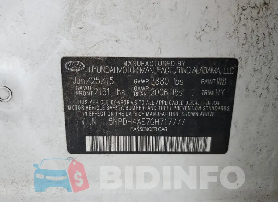 5NPDH4AE7GH717777 Photo# 12