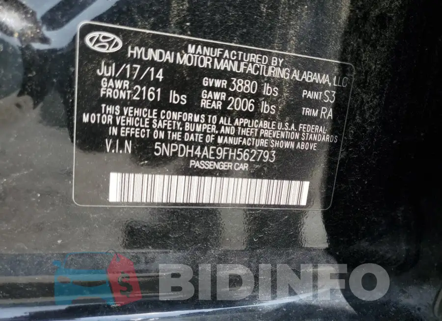 5NPDH4AE9FH562793 Photo# 12