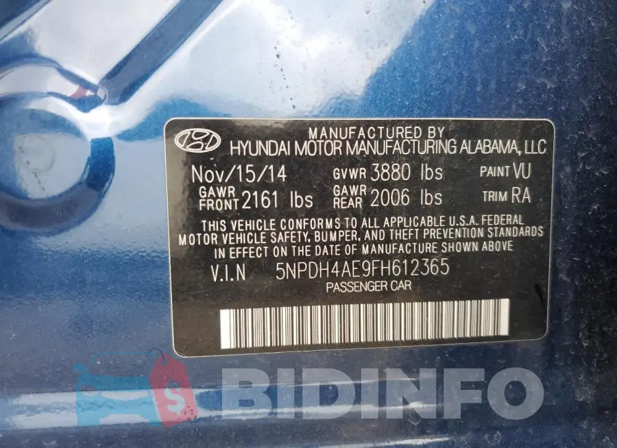 5NPDH4AE9FH612365 Photo# 12